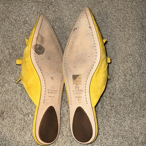 ETIENNE AIGNER ALANA BOW MULE SLIP ON’S IN A GOLDEN SUEDE LEATHER COLOR - Picture 12 of 16
